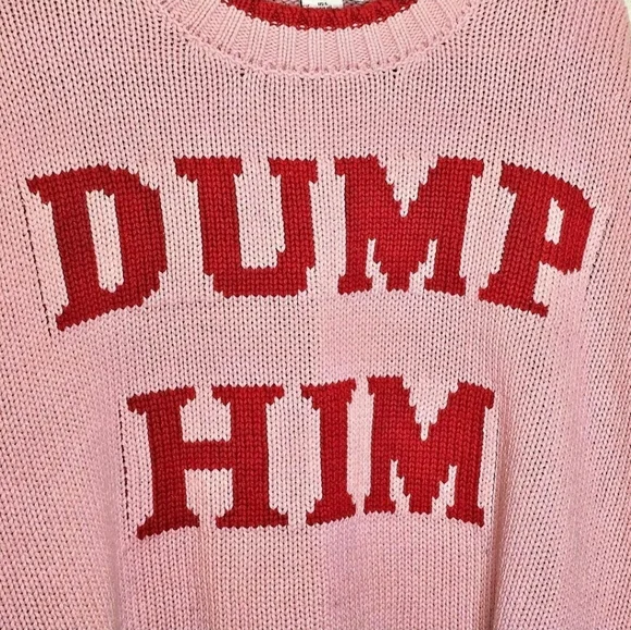 Sincerely Jules Dump Him Sweater L Pink Red Knit Cropped Preppy Girly - Picture 4 of 12